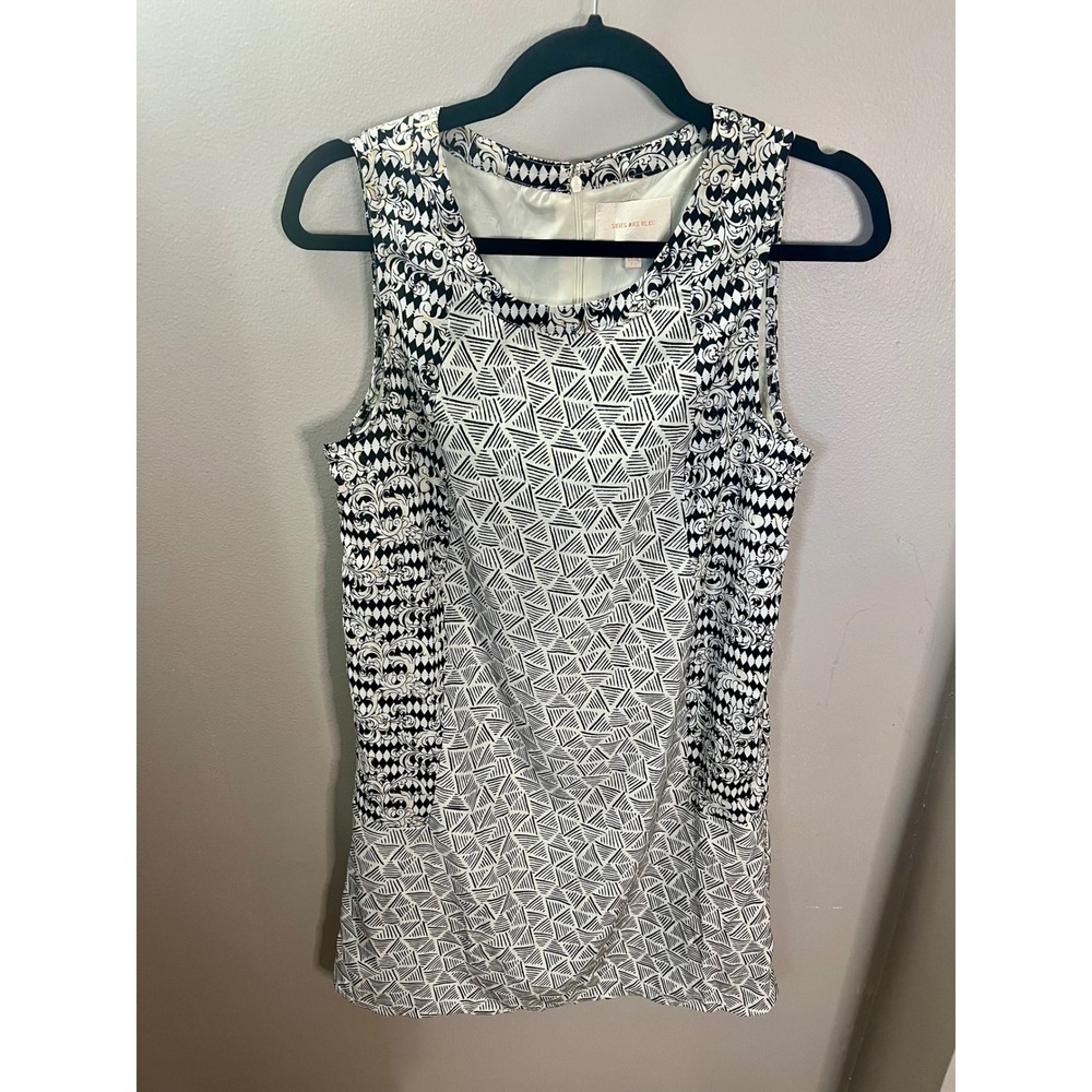 Skies Are Blue Womens Anthro Black White Geo Print Sleeveless Shift Dress XS